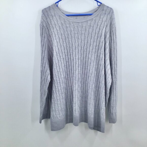 Lane Bryant Sweaters - Women's 2X Gray Cable Knit Sweater Lightweight Long Sleeve Round Neckline Spring